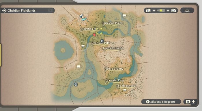 Screenshot z gry Pokémon Legends: Arceus ukazujący mapę