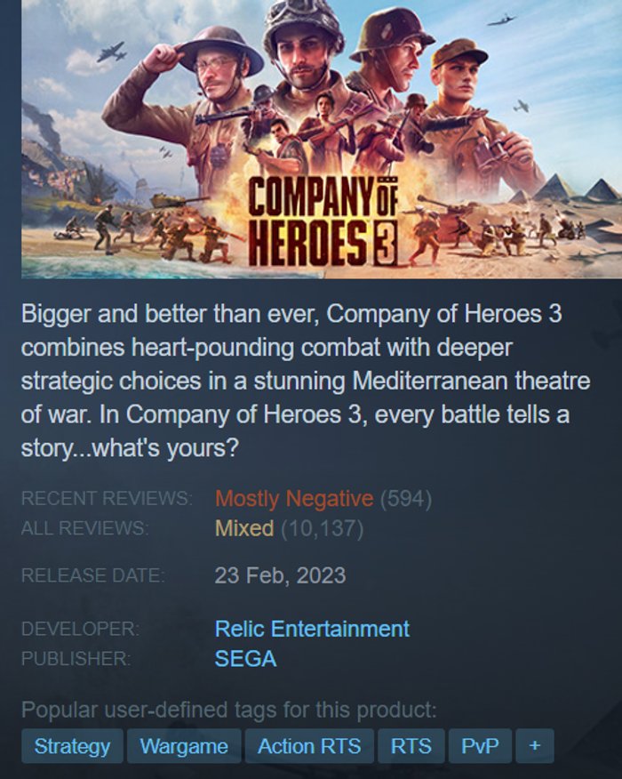 Company of Heroes 3 na Steam