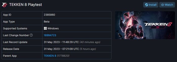 Tekken 8 Playtest na SteamDB
