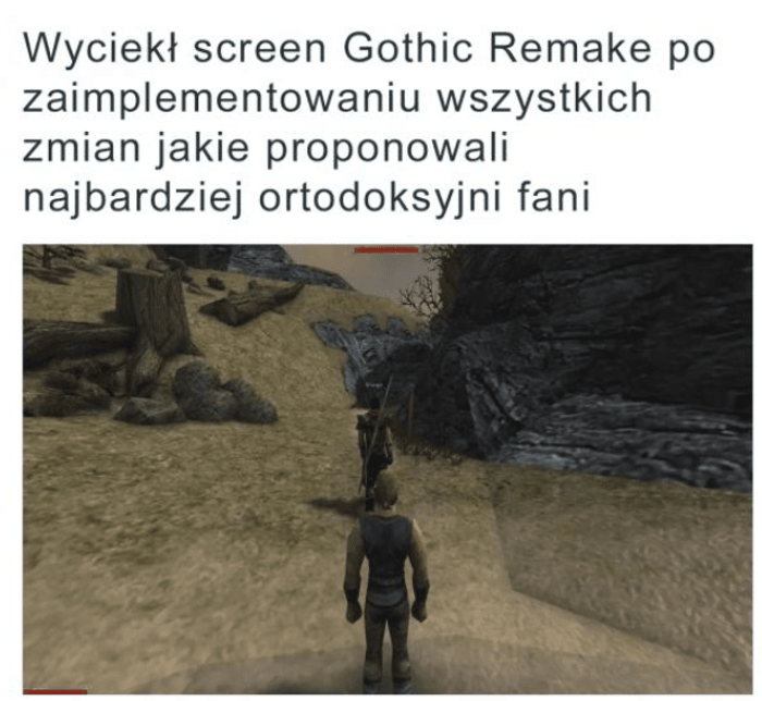 Mem o Gothic Remake, screen z Gothica 1 i podpis: wyciekł screen remake'u po wprowadzeniu wszystkich zmian, jakie proponowali najbardziej ortodoksyjni fani