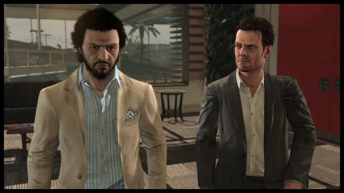 Scena z Maxa Payne'a, po prawej Sam Lake
