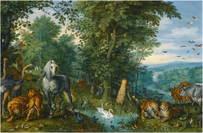 Jan Brueghel (starszy) – Adam i Ewa w ogrodzie Eden (domena publiczna)