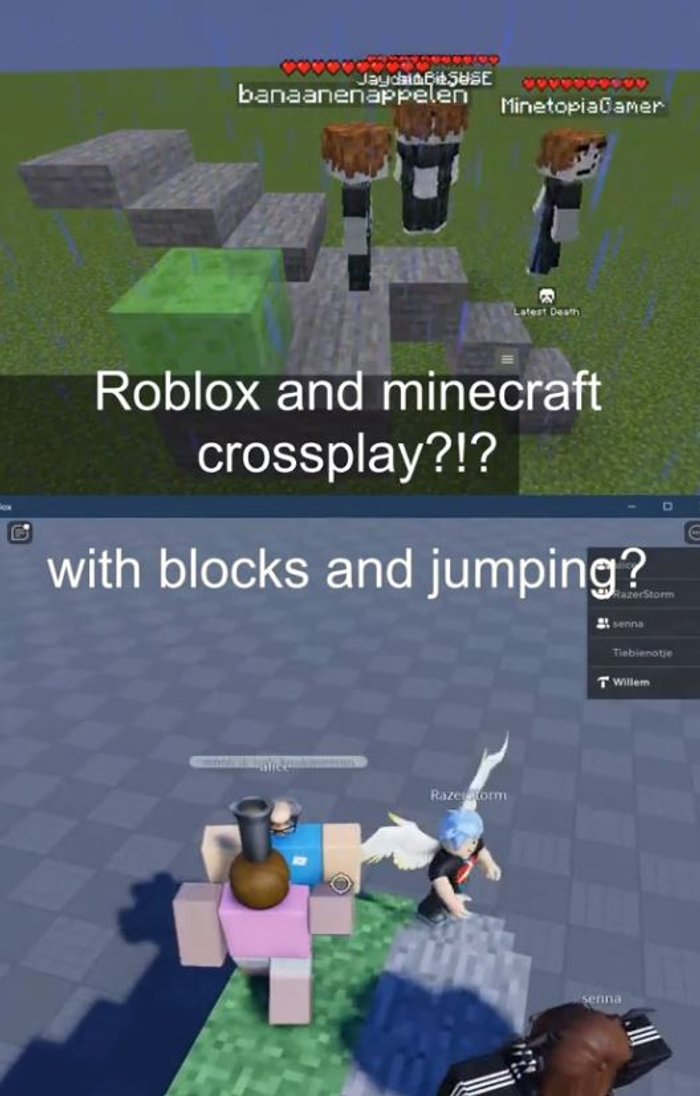 Screenshot z filmiku Minecraft Roblox Crossplay