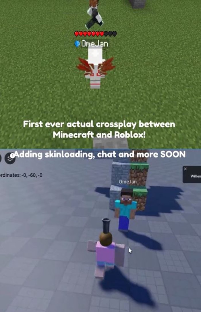 Screenshot z filmiku Minecraft Roblox Crossplay