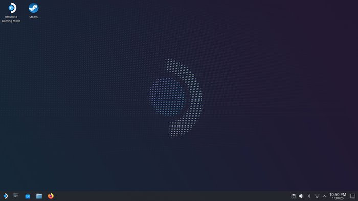 Środowisko graficzne trybu desktopowego to KDE. Jest tu też, tak jak na Steam Decku, motyw graficzny Valve o nazwie Vapor.