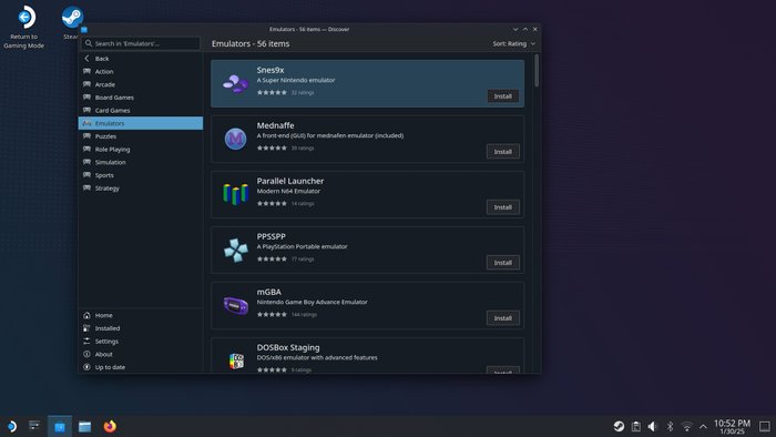 Na liście programów dostępnych do zainstalowania w trybie desktopowym znajdą się także emulatory co popularniejszych konsol i komputerów retro.