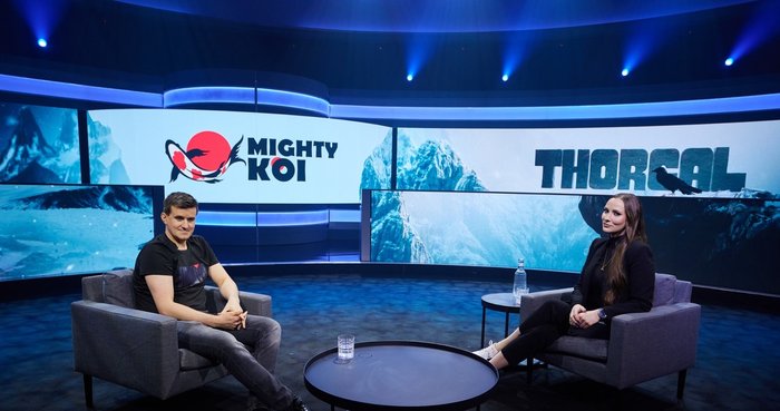 Na zdjęciu Marcin Grzegórski w trakcie promocji gier Thorgal i Nocny Wędrowiec. (Źródło: Polsat Games)